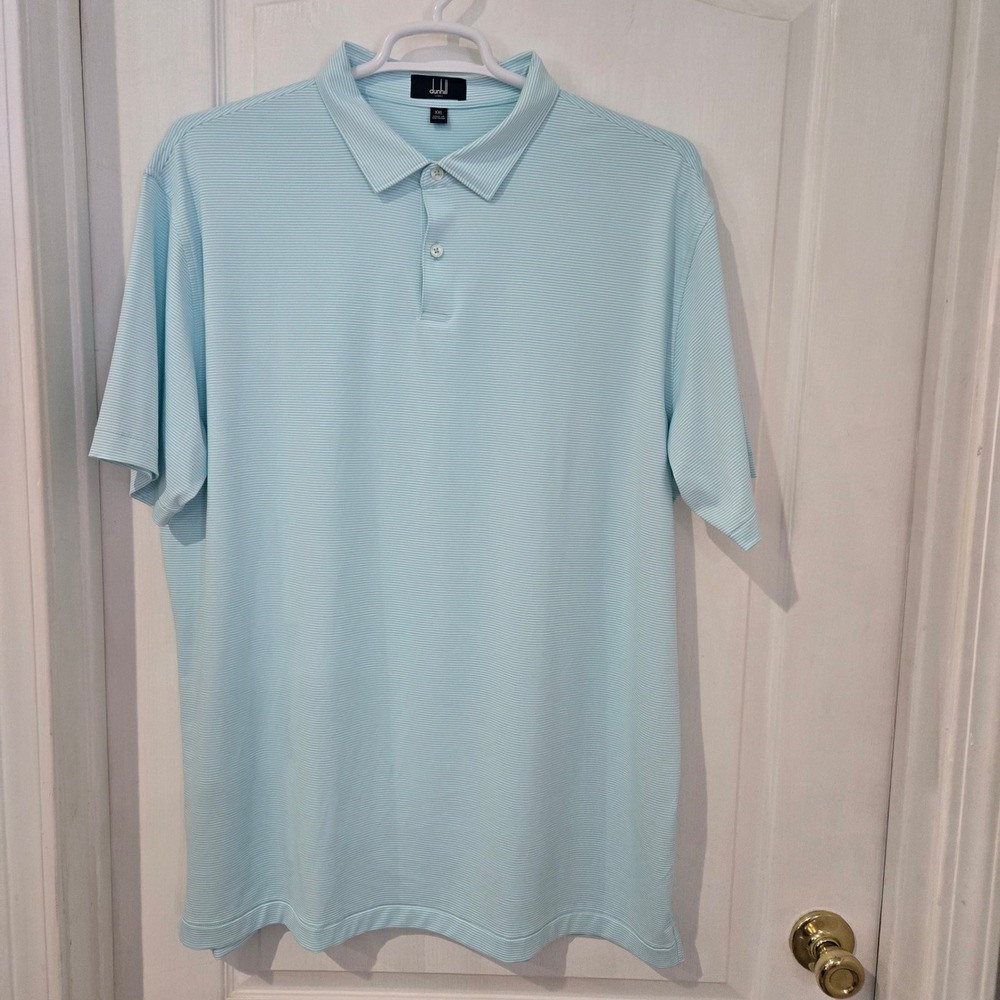 Dunhill Links Polo Shirt Mens XXL Light Blue Excellent Striped Performance Golf